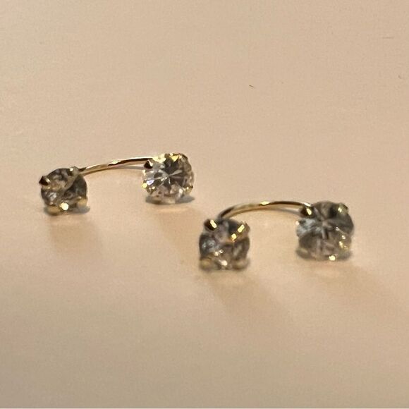 14k solid gold CZ Screw Front earrings | Telephonic Earrings | Birthday Gift | - Picture 5 of 10